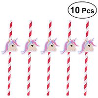 BESTOYARD 10pcs Unicorn Striped Straws Disposable Paper Drinking Straws Birthday Party Straws (Red)