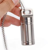Lightweight Outdoor EDC Keychain Pill Fob, Titanium Survival Waterproof Mini Pill Capsule Nitro Holder, Charming Pendant Necklace, Dry Storage Box Camping Essentials Airtight Case,Silver