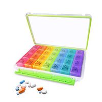 Airror Pill Organizer, 7-Day AM PM Weekly Pill Case 28 Compartments Not Easy to Mix, Colorful Weekly Travel Pill Planner, Portable Travel Kits, Daily Reminders of Drugs 4 Times (Rainbow 7x4)