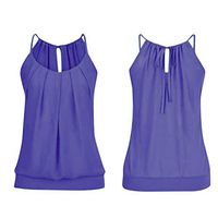 Jophufed Women Summer Loose Wrinkled O Neck Cami Tank Tops Vest Blouse Purple