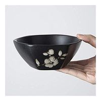 Bowl Japanese-style hand-painted ceramic plate black hibiscus flower tableware side dish fruit plate mug Western Daily Household tableware, retro bowl (Color : Black, Size : 5inch hexagonal bowl)