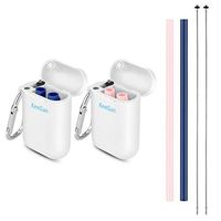 KeeGan Collapsible Reusable Straws - Portable Silicone Drinking Straw with Cleaning Brush & Travel Case for Home and Outdoor (Blue & Pink)