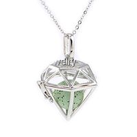 Sier Diamond Shaped Aromatherapy Essential Oil Diffuser Necklace Locket With Lava Stone (Green)