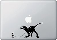Yadda-Yadda Design Co. Pet Dinosaur - Velociraptor w Girl - Vinyl Decal for Laptop | MacBook | Appliances YYDC (7" w x 3.5" h) (Girl - Face Left, Black)