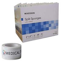 Sterile 2''x2'' 6 Ply Split Drain Sponge 35 Packs of 2 + 1 Roll of Vakly Medical Tape (1)