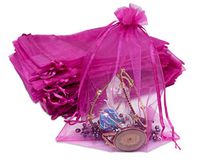 TheDisplayGuys 100-Pack 6x8 Hot Pink Sheer Organza Gift Bags with Drawstring, Jewelry Candy Treat Wedding Party Favors Mesh Pouch
