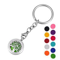 HOUSWEETY Aromatherapy Essential Oil Diffuser Key Chain - Stainless Steel Locket Keychain,11 Refill Pads(Non-Engraving)