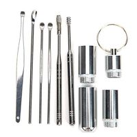 HEEPDD Ear Pick, 6Pcs Stainless Steel Curette Earwax Removal Kit Pocket Storage Tube Keychain for Ear Cleaning