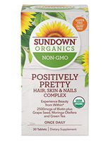 Sundown Organics Positively Pretty Hair Skin & Nails Vitamins, with Biotin & Zinc, Gluten Free, 100% Non-GMO, 30 Tablets
