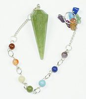 12 Faceted Gemstone Crystal Pendulum with Seven Chakra Stone Chain (Green Aventurine)