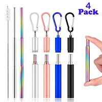 Metal Straws with Case-Stainless Steel Straws, Reusable Straws with Cleaning Brush, Collapsible Drinking Straws, Metal Straws Foldable with Case - 4 Pack