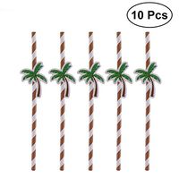OUNONA 10pcs Paper party Straws Bar cocktail drinking straw with Palm Drinking Decoration Straws for Birthday Wedding Party (Brown)