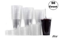 Large Clear Plastic Disposable Cups with Lids & Straws 50 count - 16 oz (ounces) Clear PET Cup for Cold Smoothie, Iced Coffee, Boba, Bubble Tea, Protein Shakes, Cold Drinks (Cups + Flat Lids + Straws)