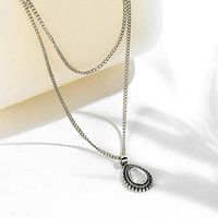 Vintage Girl Silver Double Chain Stone Water Drop Jewelry Pendant Necklace Prom Cute For gift Simple Lovely Aesthetic Fashionable Womens Comfortable Daily Best