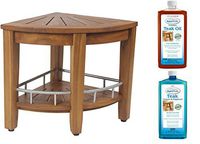 AquaTeak Patented 15.5" Kai Corner Teak & Stainless Shower Bench with Shelf & AquaTeak Two-Step Care Kit