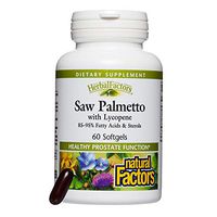 HerbalFactors by Natural Factors, Saw Palmetto, Supports Healthy Prostate Function with Lycopene, 60 softgels (60 servings)