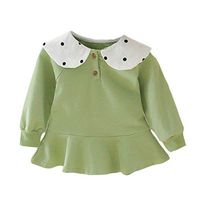 Ugthe Toddler Girl Dresses Fashion Baby Girls Dots Long Sleeve Turn Down Collar Mini Dress Pricess Costume - Green 90cm
