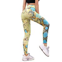 Meikosks Womens Serpentine Leggings High Waist Yoga Pants Patchwork Workout Sports Trousers Yellow