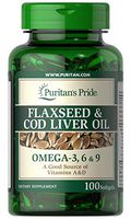 Puritan's Pride Flaxseed & Cod Liver Oil 1000 mg Omega 3, 6 & 9-100 Softgels