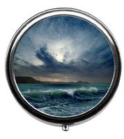 Qien BaiSei Sea Wave Pattern Pill Box/Pill Case-Round Pill Box/Case- Three-Compartment Pill Box/Pill Case