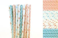 Gender Reveal Paper Straws Mix - Pink and Light Blue - Hearts and Polka Dots (25)