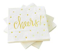 Pack of 50 Cheers Cocktail Party Napkins 3-Ply - Disposable Paper Napkins Gold Foil Designs - Perfect for Birthdays, Bridal, New Years, Anniversary and Special Occasions - by Simple Glee