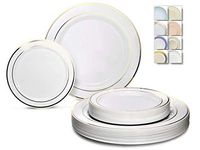 " OCCASIONS" 120 Plates Pack,(60 Guests) Heavyweight Premium Wedding Party Disposable Plastic Plates Set -60 x 10.5'' Dinner + 60 x 7.5'' Salad/Dessert (White w/Gold Rim)