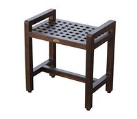 DecoTeak Contemporary Teak Shower Stool 20" Espalier Lattice Pattern- Adjustable Height Foot Pads