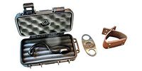 Sir Drake's Cigar Aficionado Travel Combo Pack - Travel Humidor Stainless Steel Cutter and Leather Cigar Stand - Gift Box