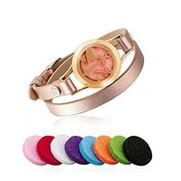 Mymate Stainless Steel Aromatherapy Locket Bracelets Leather Band Essential Oil Diffuser Bracelet with 8 Color Pads Girls Women Jewelry Gift Set