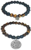 Aromatherapy Women's Tiger Eye & Black Lava Essential Oil Diffuser Beads Charm Stretch Bracelet Gift Set. (Follow Your Dreams)