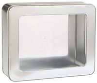 Food & Gourmet Boxes - Silver Tin with Window, 10 x 8 1/4 x 3 1/4" (10 Tins) - BOWS-2371-9406