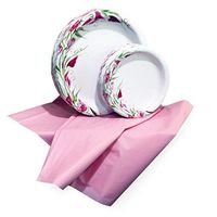Tiger Chef Pink Blossomy Disposable Plate Paper Dinnerware Set for 48 Guest, Includes 48 10-inch and 7-in Paper Plates and 1 Plastic Tablecloth 54x108-in, Party Pack Tableware, Wedding, Birthdays