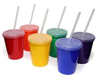 Rolling Sands 16oz Reusable Plastic Stadium Rainbow Cups with Lids, 6 Pack, USA Made. BPA-Free Dishwasher Safe Plastic Tumblers and Lids, Includes 6 Reusable Straws