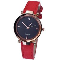 NOMSOCR Women's Metal Retro Casual Round Dial Quartz Analog Wrist Watch with Leather Band (Red)