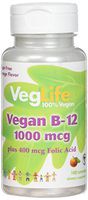 VegLife B-12 Plus Folic Acid Vegan Lozenge, 1000 mcg, Orange, 100 Count