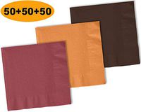 150 Beverage Napkins, Burgundy, Autumn Orange, Brown - 50 Each Color. 2 Ply Paper Cocktail Napkins. 5" folded, 10" unfolded.