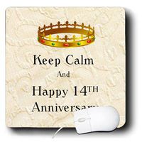 3dRose LLC 8 x 8 x 0.25 Inches Mouse Pad, Keep Calm and Happy 14th Anniversary with Ivory Photo (mp_162846_1)