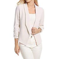 Women Three Quarter Sleeve Blazer Open Front Solid Short Jacket Coat (S, White)