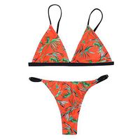 Womens Women's Leaf Print Neon Bikini Swimsuit Low Waisted Bikini Set Stripe Halter Two Pieces Swimsuits