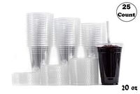 X-Large Clear Plastic Disposable Cups with Lids & Straws 25 count - 20 oz (ounces) Clear PET Cup for Cold Smoothie, Iced Coffee, Boba, Bubble Tea, Protein Shakes, Cold Drinks,Cups + Flat Lids +Straws