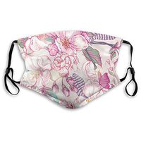 Soft Earloop Mouth Cover, Dustproof Pollenm Smog Mouth-Muffle with Adjustable Elastic Band - Windproof Cherry Branch with Pink Blossom Traditional Style Half Face Mouth Cover