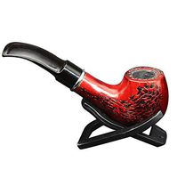 AOHMG Wooden Smoking Tobacco Pipes with Gift Box, 6.7''Handmade Enchase Carved Tobacco Pipe with Stand, Gift for Men Husband Dad