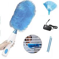 LONGSILAN Duster Brush Electric Duster with 2 Heads and Extension Pole 1charger Super Strong Absorption No Dead Corner Easy to Use Housekeeping Supplies
