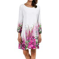 SRYSHKR Women Ladies Floral Printing Long Sleeve Mini Dress Summer Beach Dress(M, Withe)