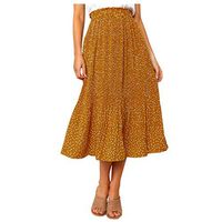 charmsamx Women's Polka Dot Skirt Elastic High Waisted Pleated A Line Swing Skirt Casual Boho Ruffles Flowy Long Skirt Yellow M