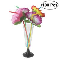 BESTOYARD Flexible Bendable Drinking Straws Hibiscus Flower for Wedding Birthday Party Supplies 100pcs (Random Color)