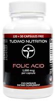 Folic Acid 1000mcg 150 pcs (4+ Month Supply) of Rapidly Disintegrating Capsules, Each with 1000 mcg of Premium Quality & Pure Folic Acid Powder, by TUDIMO