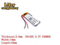 3.7V 230mAh 351455 Lithium Polymer Ion Rechargeable Battery Lithium Polymer Li-Po Battery for MP4 GPS MP3 Bluetooth Stereo DIY Gift