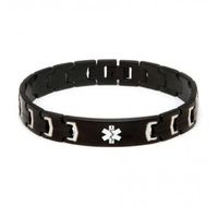 Medical ID Black Stainless Steel Link Bracelet -Diabetes